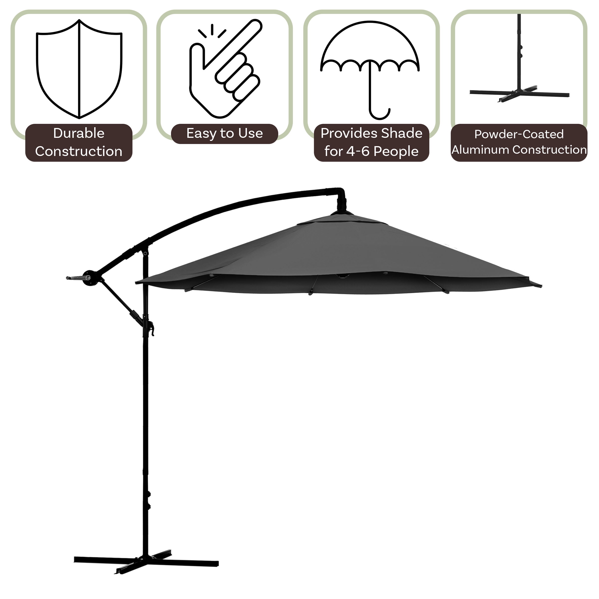 Pure Garden 10-Foot Offset Patio Umbrella with Crank and Base (Gray)