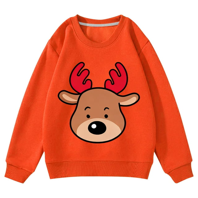 TBWNWG Noël pour Fille de 2 Ans, Chandail à Col Rond à Imprimé de Cerf pour Garçons, Manches Longues, Haut Décontracté à Enfiler, Mélange Doux, Vêtement pour Enfants, Tenue de Fête des Fêtes et Tenue Quotidienne, Tailles 13-14 Ans