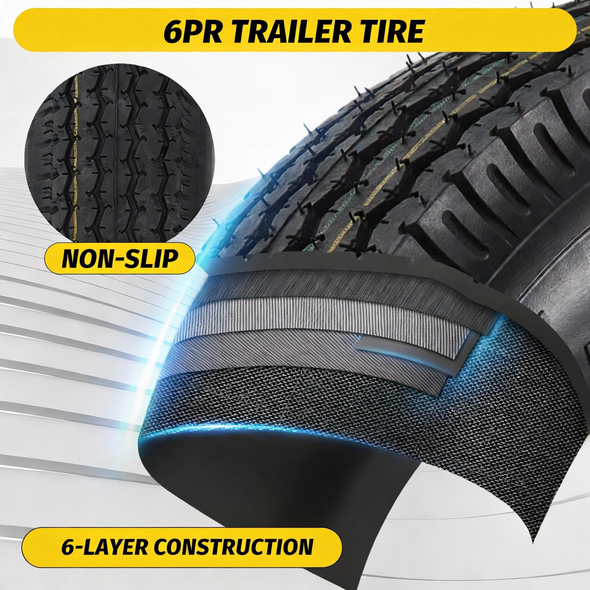Set of 2 Trailer Tire Wheel Assembly 4.80-12 4.80x12 480-12, 6-Ply Load Range C, 5 Lug On 4.5" Fit Travel/Camper/Utility/Boat Trailers