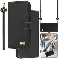 Crossbody Wallet Case for iPhone 16 Pro Max, Magnetic Closure Shoulder Strap & Wrist Strap PU Leather Flip Stand Case with Card Holder RFID Blocking Cash Purse Phone Cover for Women,Black