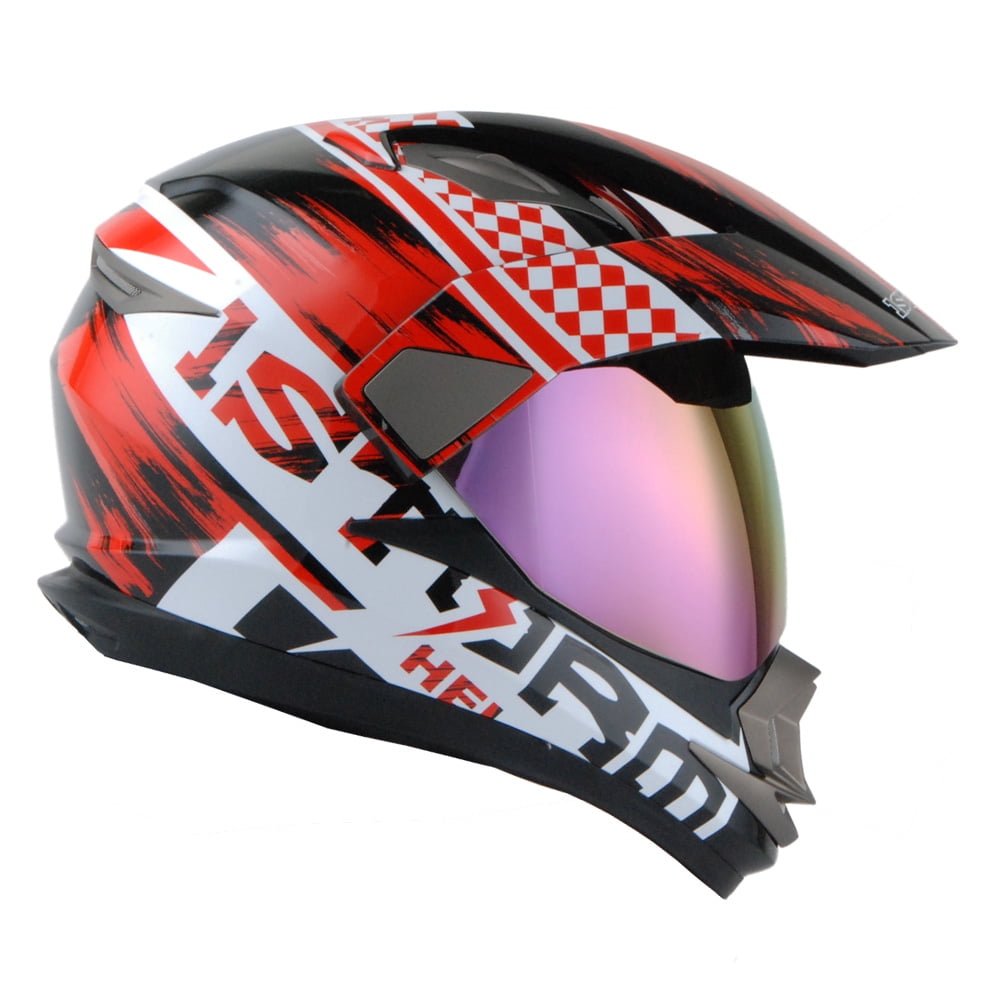 1Storm DOT Dual Sport Dual Visor Motorcycle Motocross Full Face Helmet Red 
