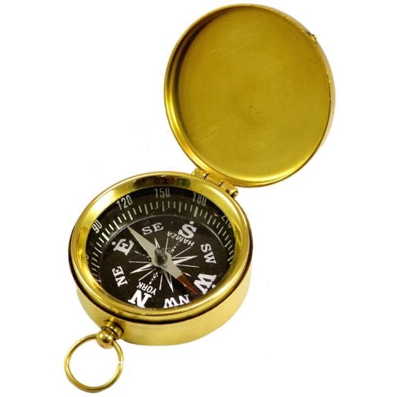 1.75" Solid Brass Nautical Directional Pocket Compass with Chain