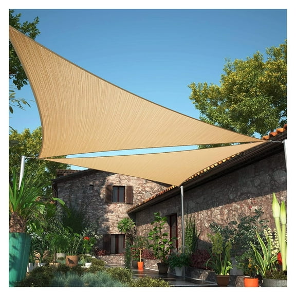 20' x 20' x 20' Sand Beige Sun Shade Sail UPF50 Triangle smTAPRT18 Canopy Fabric Cloth Screen, Water Air Permeable & UV Resistant, Heavy Duty (We Customize Size) 20' x 20' x 20' Custom Size
