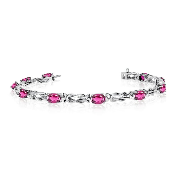 10K White Gold Oval Pink Topaz Reef Knot Bracelet