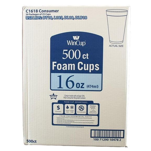 WinCup 16-Oz. Foam Cups, 500 ct. - White