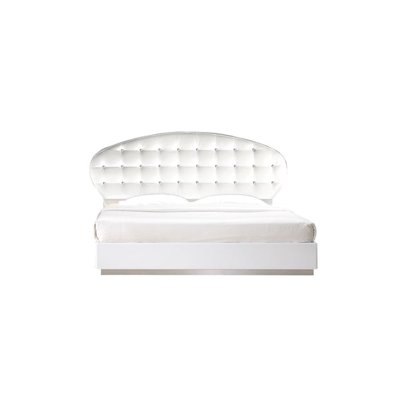 Best Master France Faux Leather Queen Platform Bed in White High Gloss
