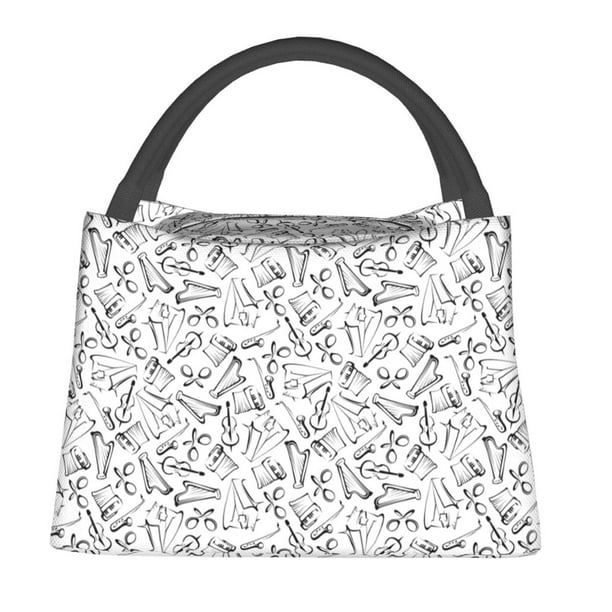 Fotbe Black White Music Bolsa Térmica Portátil con Estampado, Bolsa de Entrega de Alimentos Aislada, Bolsa Reutilizable de Gran Capacidad para Comidas y Supermercado