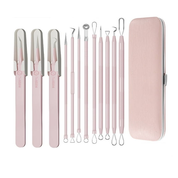 DUAIU Blackhead Remover Tool, Pimple Popper Tool Kit,12 Pcs Blackhead Remover Comedone Extractor Kit for Pimples, Blackheads, Zit Removing, Professional Blackhead Tweezers and Silicone Face Scraper