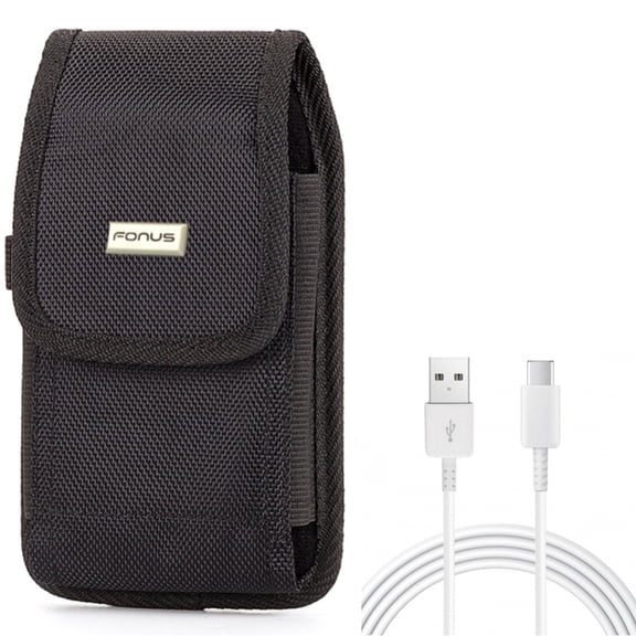Type-C 10ft USB-C Cable w Rugged Case Belt Clip for Samsung Galaxy A73 5G,A53 5G,A33 5G,A13 5G,A03s Phones - Charger Cord Power Wire USB, Holster Canvas Cover Pouch