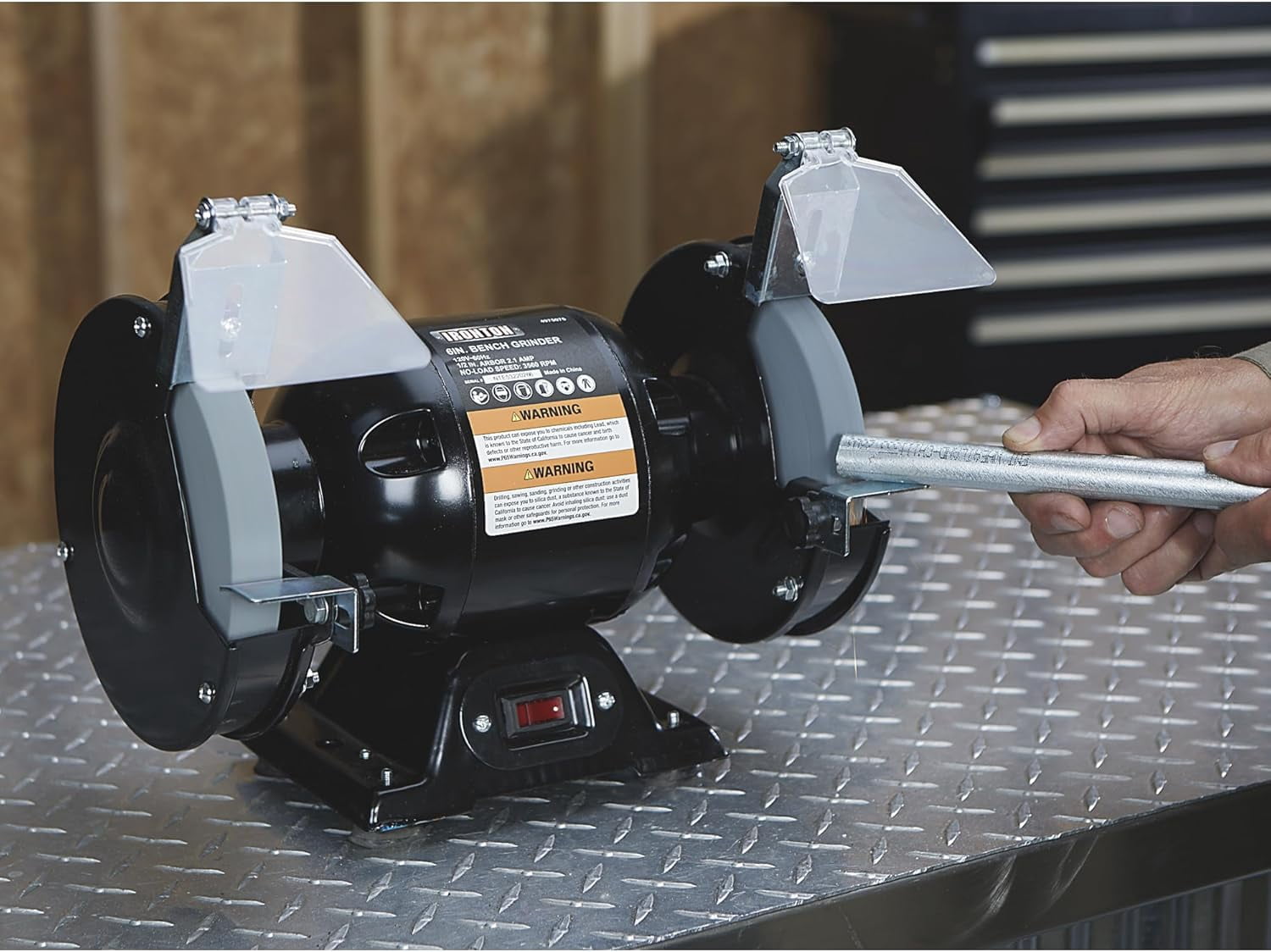 Ironton Benchtop Grinder, 6in. Wheels, 1/2 HP 2.1 Amp Motor, 3560 RPM, Model BG115-6L, for Grinding & Sharpening