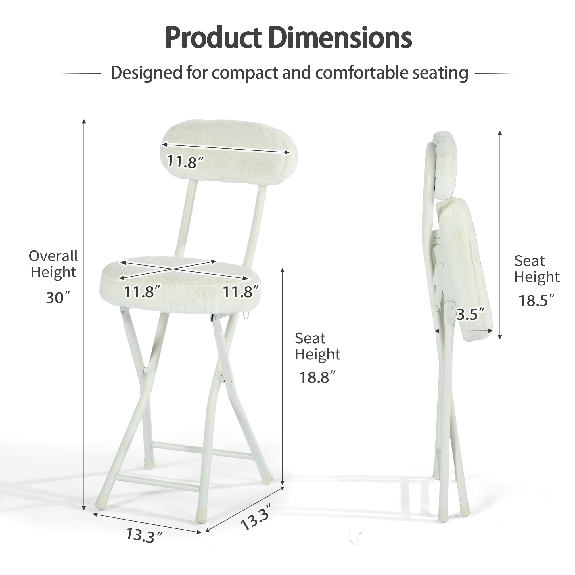 Homy Casa 4-Pack Folding Chairs with Back, Plush Padded Seating for Dining and Guest Use, Ivory Cream