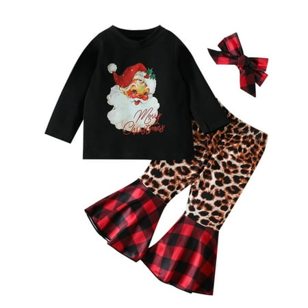 

Dezsed 6M-3Y Toddler Baby Girl Christmas Outfit Santa Long Sleeve Sweatshirt Top Bell Bottoms Pants Hair Band 3Pcs Set Merry Christmas Kids Baby Girl Outfit Set On Clearance