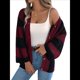 thumbnail image 2 of Suéter Tipo Cárdigan de Acampanada con Rayas Contrastantes para Mujer, Otoño e Invierno, Abrigo de Longitud Media. Vino Tinto S, 2 of 10