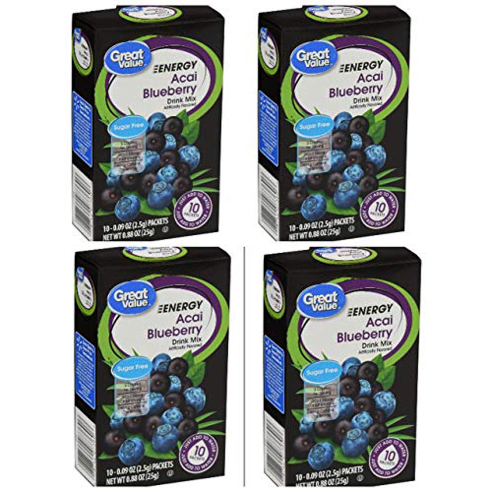 Great Value Energy Acai Blueberry Sugar-Free Drink Mix: 4 Box Count (40