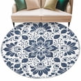 thumbnail image 2 of Blue Floral Round Area Rug 7 FT, Non Slip Living Room Area Carpet, Ethnic Boho Botanical Geometric Art Washable Soft Circular Rug Non-Shedding Floor Carpet for Bedside Office Play Room Classroom, 2 of 9