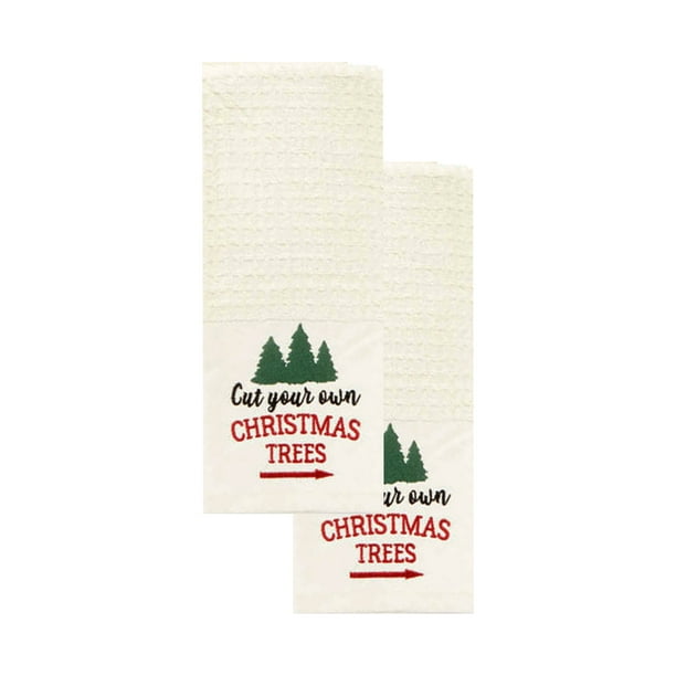 Winter Wonder Lane Christmas Towels Kitchen Towel Set Of 2 Embroidered Cut Your Own Trees 26 X 16 Inches Cotton Walmart Com Walmart Com