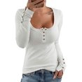 thumbnail image 1 of Womens Casual V Neck Button Down Blouses Long Sleeve Solid Color Slim Fit Knit Tunic Tops, 1 of 6