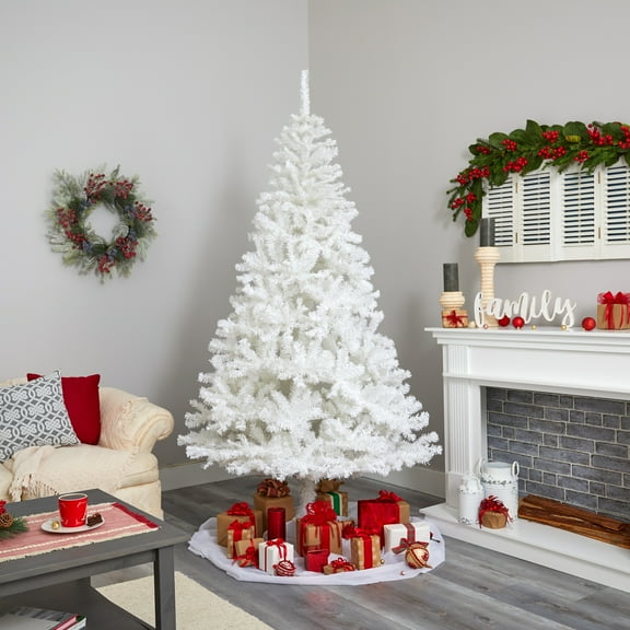 Nearly Natural Holiday White Floral Pine Artificial Christmas Tree, with 1000 Bendable Branches 7'