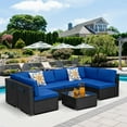 thumbnail image 2 of Superjoe 7-Piece Wicker Curved Outdoor Sectional with Coffee Table and Cushions, Black / Royal Blue, 2 of 8