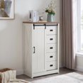 thumbnail image 3 of 47.64" H Farmhouse 5 Drawers Dresser, Tall Dresser 5 Chest of Drawers with Sliding Barn Door, Wooden Storage Organizer Cabinet Chest of Drawer for Closet for Living Room, Hallway (White), 3 of 9