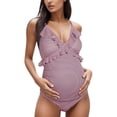 thumbnail image 1 of PEASKJP Maternity Ruffle One Piece Swimsuit One Shoulder Ribbed Pregnancy Bathing Suit, Hot Pink L, 1 of 5