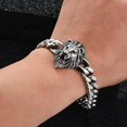 thumbnail image 3 of Pulsera de cabeza de león para hombre, acero de titanio, plata, eslabón de cadena cubana gruesa, Punk Rock, pulsera de moda Hip Hop, regalo de joyería para hijo y marido, 3 of 3
