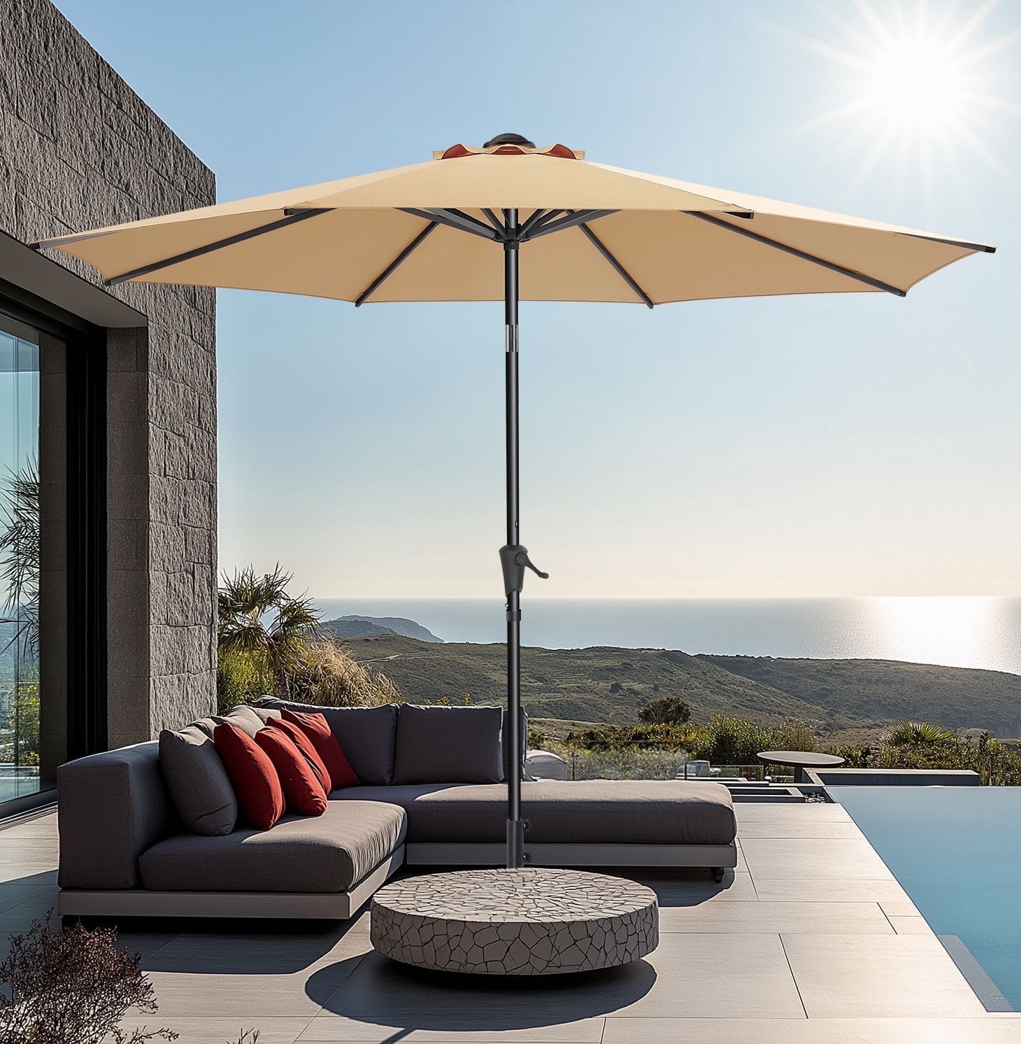 9 foot striped patio umbrella Safavieh Athens Inside Out 9Ft Crank Outdoor Auto Tilt Umbrella base is not included Hampton Bay 9 ft. Aluminum
