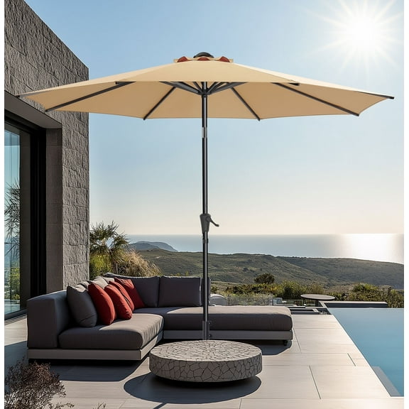 Patio Umbrella,7.5ft Outdoor Table Umbrella with Push Button Tilt and Crank,Market Umbrella 6 Sturdy Ribs,Yard Umbrella