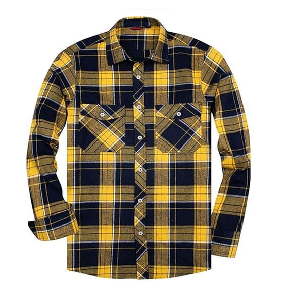 IWRICH Men's Plaid Button down Shirts Regular Fit Long Sleeve Tops Long Sleeve Casual Tees Yellow XL