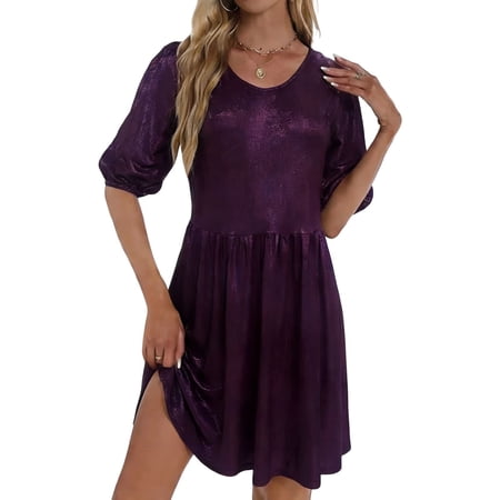 SAFUNY Women s Sparkly Sequin Bodycon Dress V Neck Short Sleeve Pullover Stretchy Cocktail Club Dress Purple XL