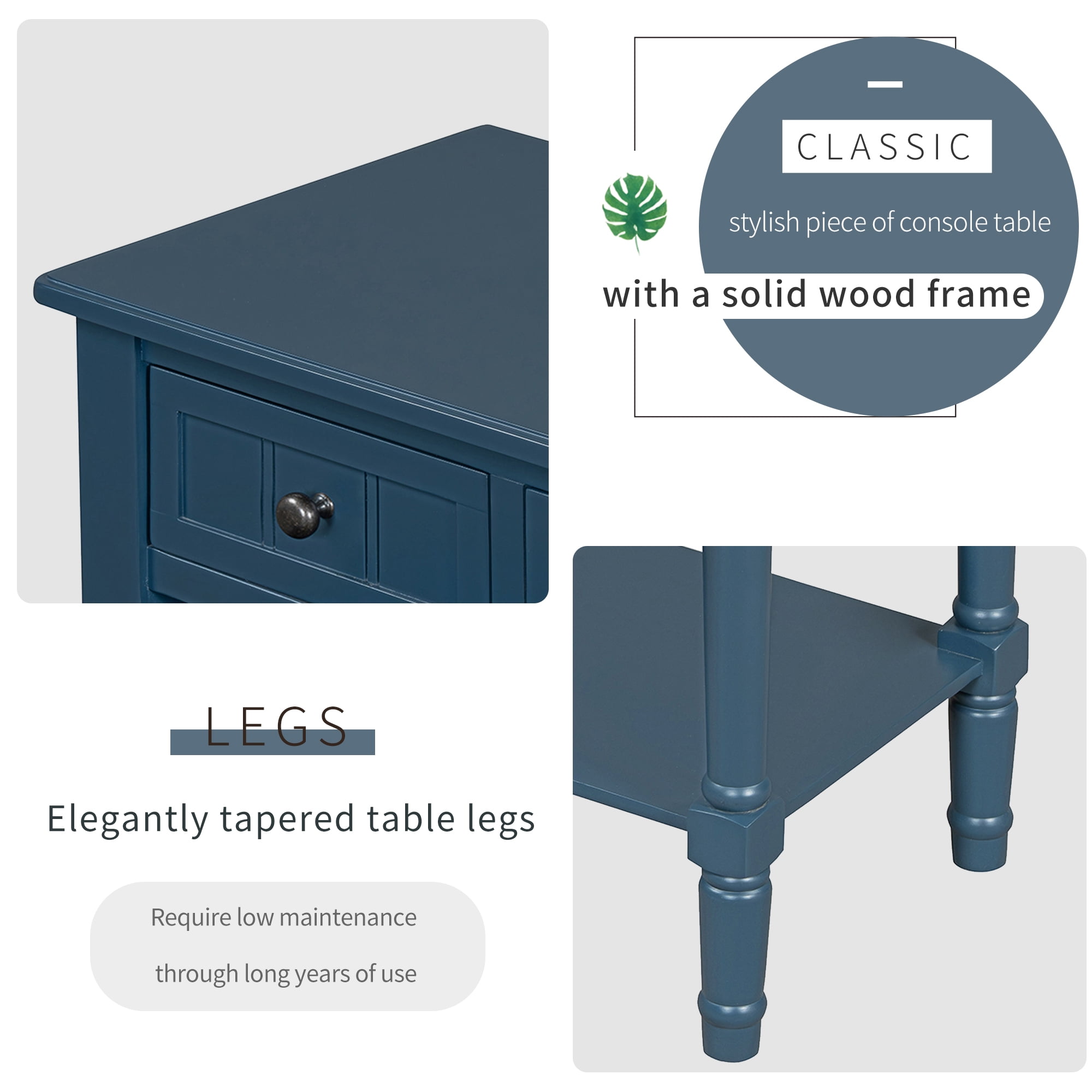 Harper & Bright Designs Narrow Console Table with Storage Drawers and Bottom Shelf for Entryway Living Room, Retro Console Table for Small Space, Navy