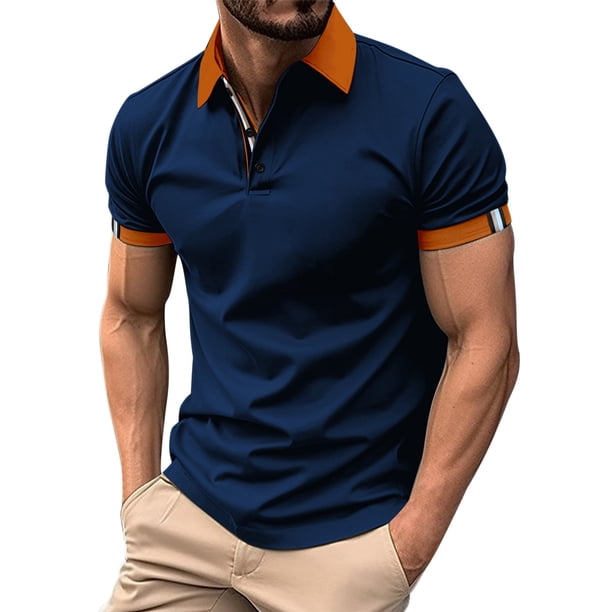 Camisa de manga corta con solapa y botones para hombre - Camisa deportiva de color liso S-XXXL