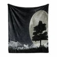 thumbnail image 1 of Night Soft Flannel Fleece Throw Blanket, Silhouette of a Tree Against Giant Moon Starry Sky, Cozy Plush for Indoor and Outdoor Use, 60" x 80", Grey Black Charcoal Grey, by Ambesonne, 1 of 6