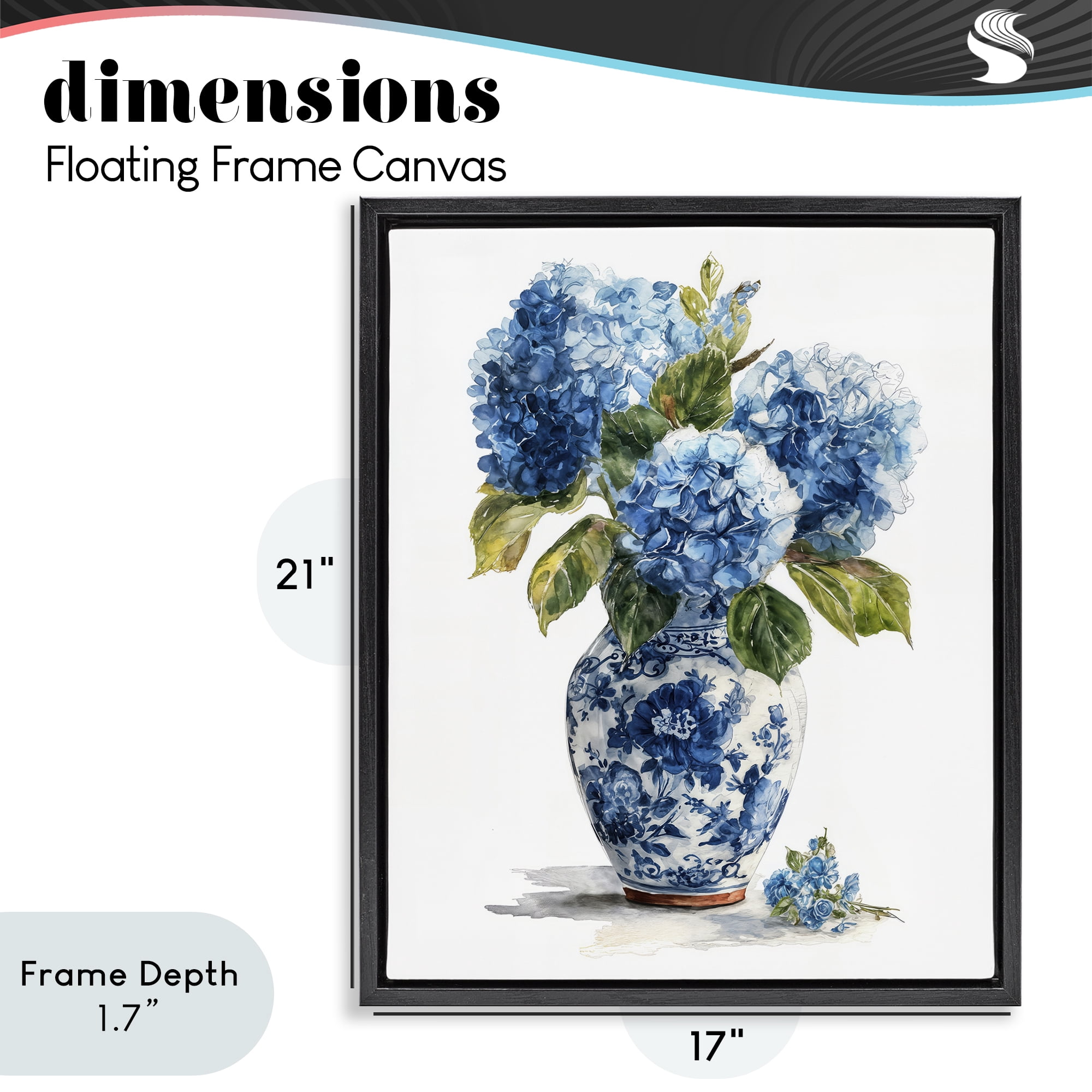 Stupell Industries Porcelain Vase with Hydrangea Bouquet Black Framed Floater Canvas Wall Art, design by Imagine It Images