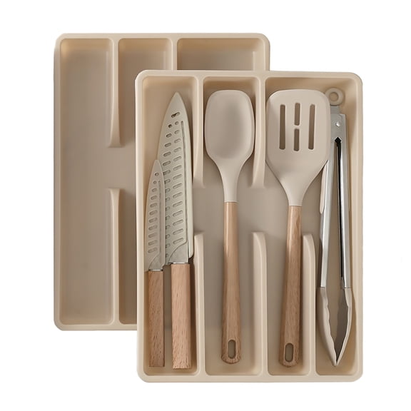 In-Drawer Kitchen Utensils Set, 7 Piece Cooking Utensils Set with Drawer Organizer Set of 2, Tray Drawer Dividers Kitchen Drawer Organizers for Utensil Silverware Cutlery Flatware