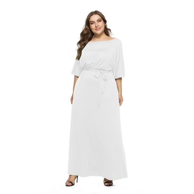 U.Vomade Women's Summer Plus Size Dress Solid Color Short Sleeve Round Neck Casual Dress