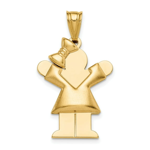 14k Puffed w/Bow on Left Engravable Charm in 14k Yellow Gold