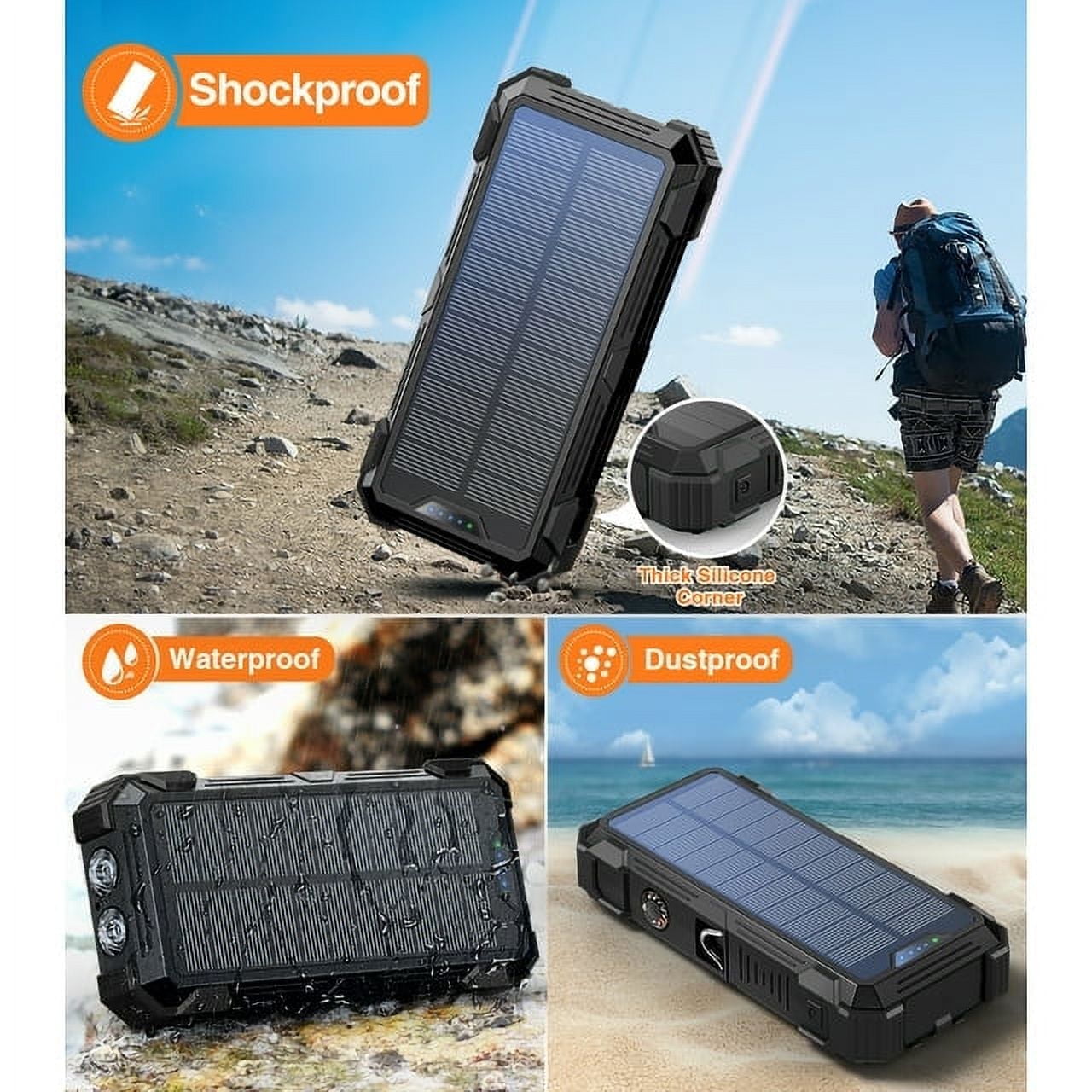 JIUMESS 42800mAh Solar Power Bank 15W Fast Charging with Cables, Solar Charger Compatible for iPhone/Android Phone