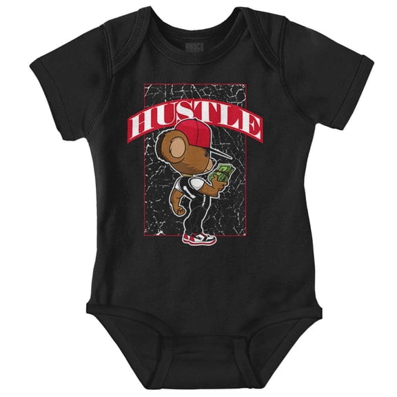 Urban Streetwear Hustle Teddy Bear Romper Boys or Girls Infant Baby Brisco Brands NB