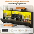 thumbnail image 3 of Queen Size Bed Frame with Bookcase Headboard and Hidden Storage, Modern Upholstered Bed Frame with 4 Drawers, Queen Bed with Charging Station and LED Lights, Strong Metal Slats, Black, 3 of 8