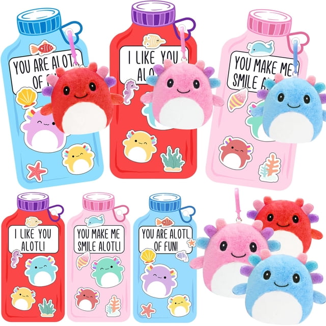 Llaveros de peluche Axolotl para regalos de San Valentín, paquete de 24