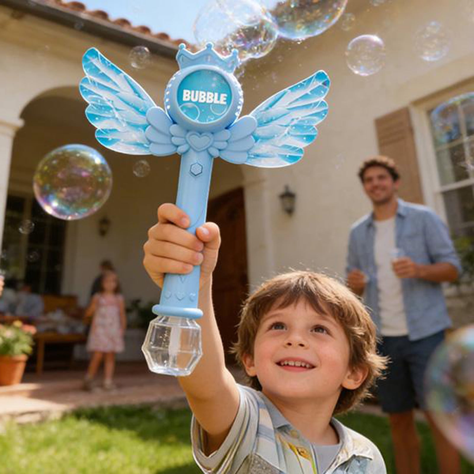 Bubble Wand for Kids, Kid-Friendly, Electronic Components, LED Light Up Butterfly Fairy Stick, Magic Bubble Wand Blower, Portable, for Girls Party Backyard Playground (2pc, Blue)
