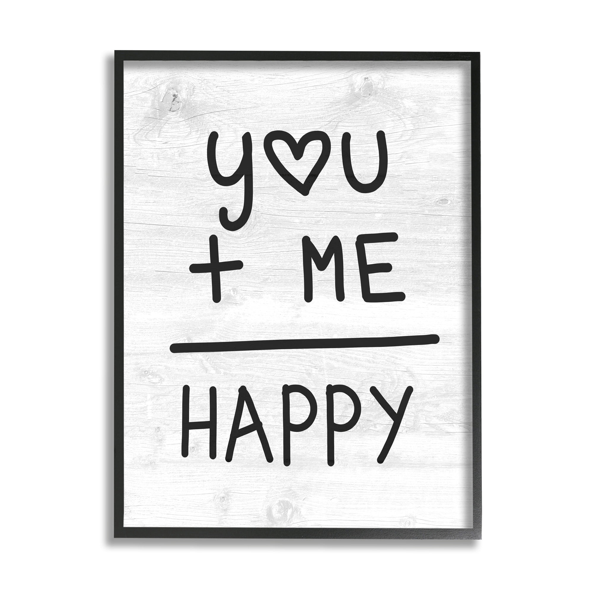 Stupell Industries You + Me = Happy Romantic Phrase Inspirational Painting Gray Framed Art Print Wall Art