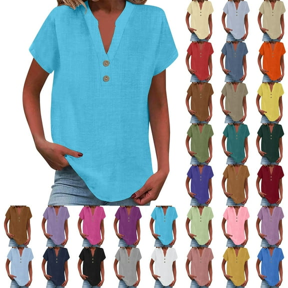 Womens V Neck Short Sleeve Tee Casual Comfort Everyday Relaxed Fit Basic Top