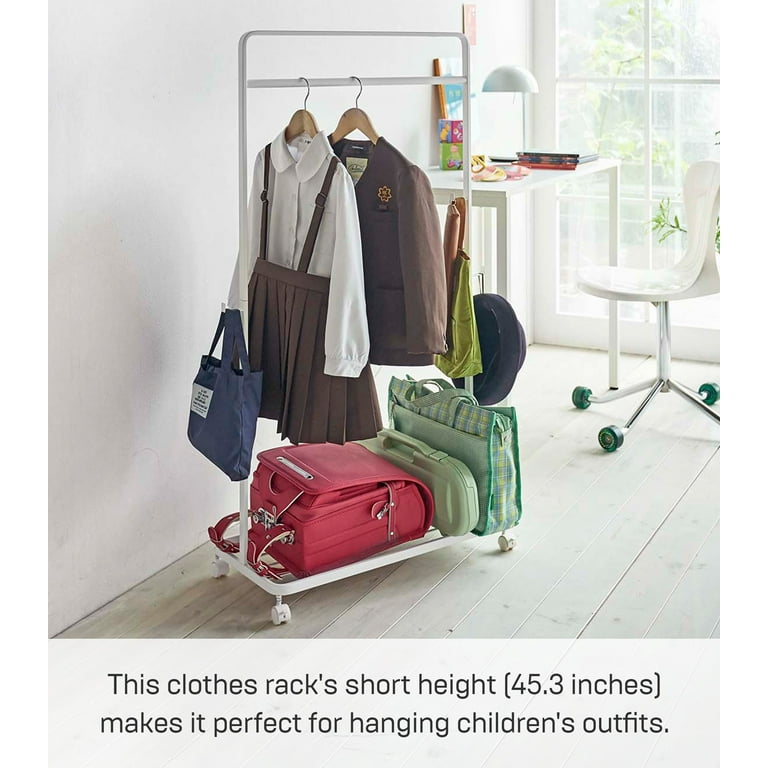 Yamazaki Home Kids Rolling Coat Rack White Steel Supports 35.2 pounds Wheels
