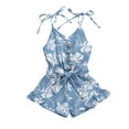 thumbnail image 1 of ITFABS Combishort d'Été Sans Manches pour Filles, Col en V, Boutons, à Lacets, Imprimé, 1 of 8
