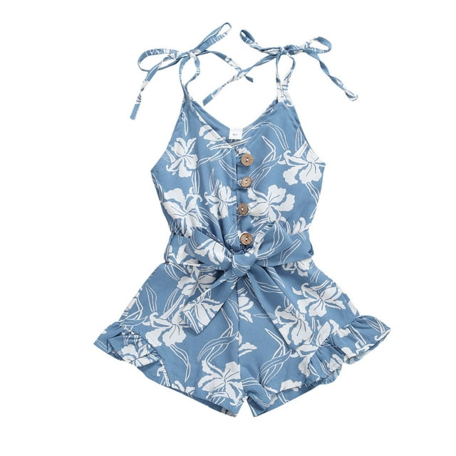ITFABS Combishort d'Été Sans Manches pour Filles, Col en V, Boutons, à Lacets, Imprimé