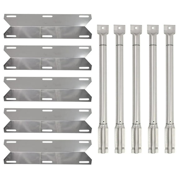 5-Pack BBQ Gas Grill Tube Burner & Heat Shield Plate Tent Replacement Parts for Perfect Flame 720-0522 - Compatible Barbeque Stainless Steel Pipe Burners & Flame Tamer, Flavorizer Bar
