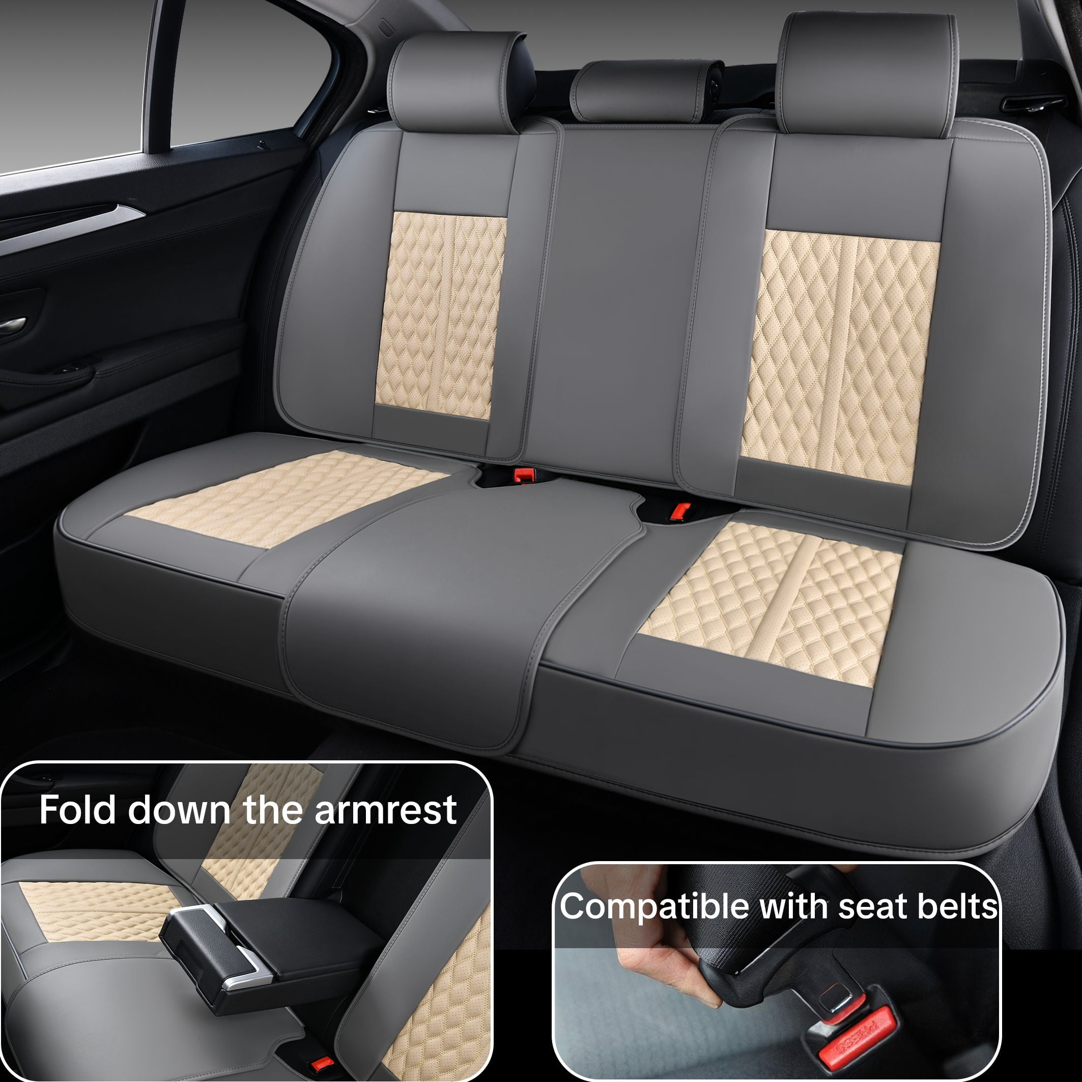 Car Seat Cover for Hyundai Tucson 2005-2026, Light Taupe Car Seat Covers, PU Leather, 5 Piece Full Set, Anti-Slip, Waterproof, Suitable for All Seasons, Beautify the Interior of Old Cars