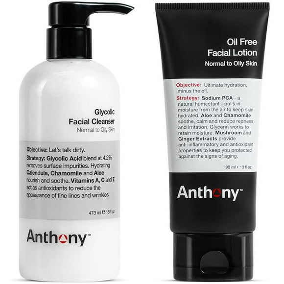 Anthony Glycolic Facial Cleanser 16 Oz and Anthony Oil Free Facial Lotion 3 Oz